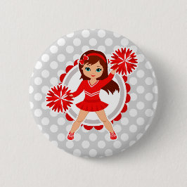 Badge Rond 5 Cm Pom-pom girl - Jolie Brunette Rouge