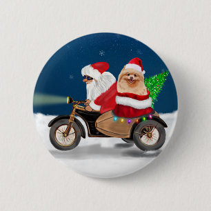 Badge Rond 5 Cm Pomeranian Dog Christmas Santa Claus  