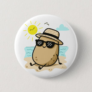Badge Rond 5 Cm Pomme de Terre sur la Plage Vibe Été