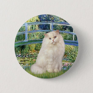 Badge Rond 5 Cm Pont - Chat perse blanc