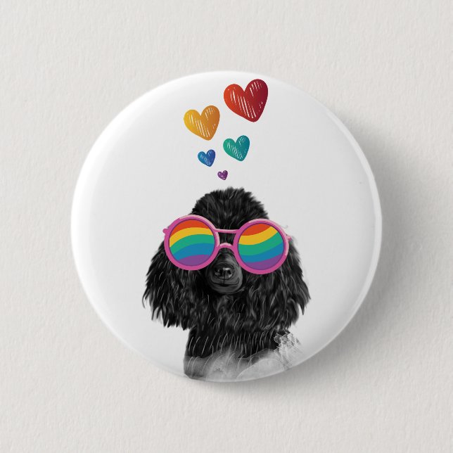 Badge Rond 5 Cm Poodle Dog with Hearts Saint-Valentin (Devant)