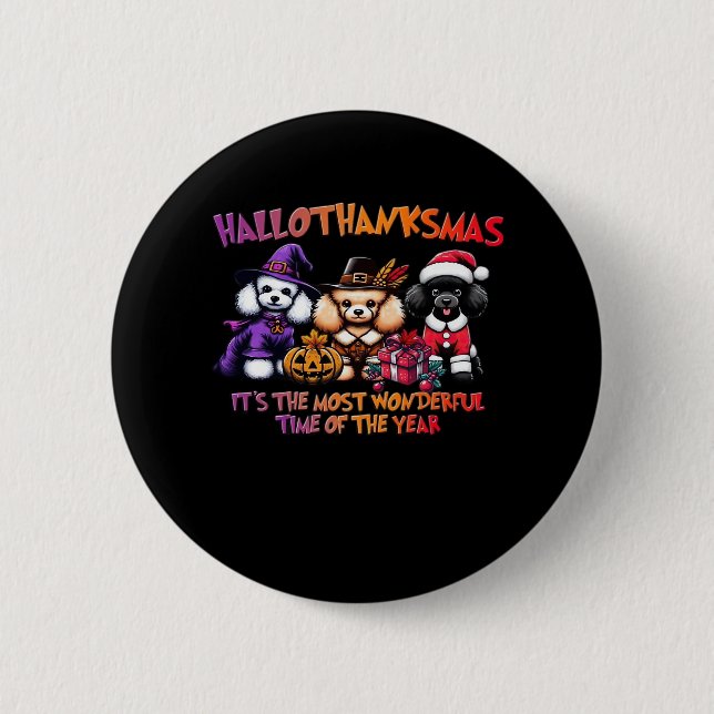 Badge Rond 5 Cm Poodween Thanksgiving Noël Classique T- (Devant)