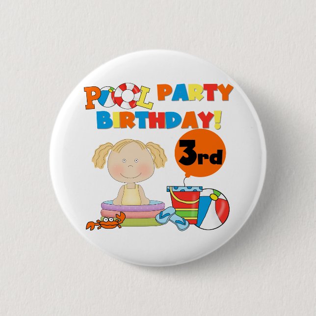 Badge Rond 5 Cm Pool Party 3e anniversaire T-shirts et cadeaux (Devant)