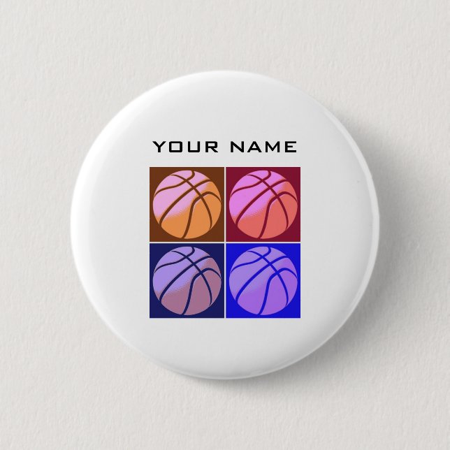 Badge Rond 5 Cm Pop Art Basketball Votre nom (Devant)