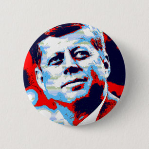 Badge Rond 5 Cm Pop Art JFK John F. Kennedy Red Blue