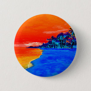Badge Rond 5 Cm Pop Art Plage Exotique Palmiers