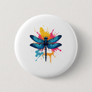 Badge Rond 5 Cm Pop coloré artistique Art peint libellule