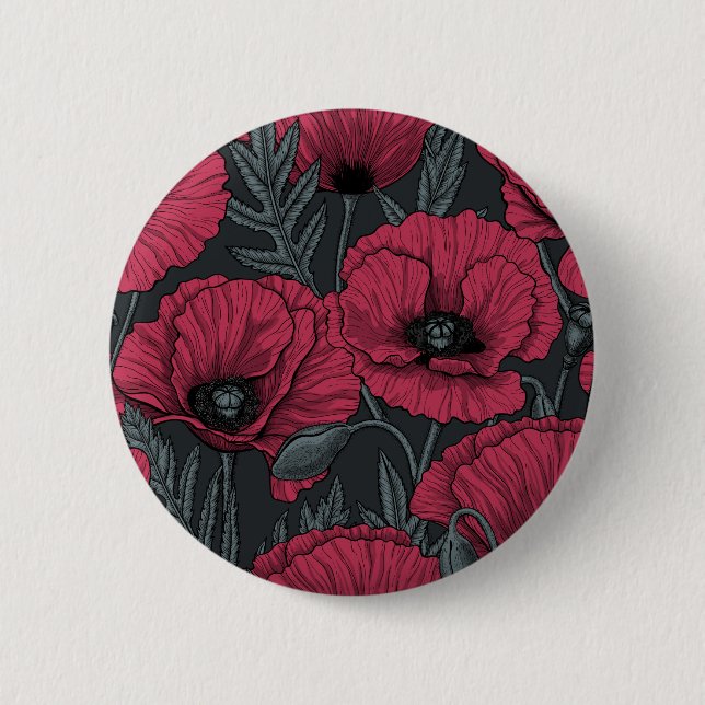 Badge Rond 5 Cm Poppies à Viva Magenta (Devant)