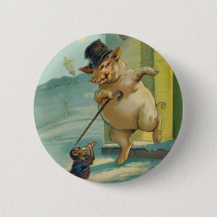 Badge Rond 5 Cm Porc et singe vintages mignons - animaux drôles