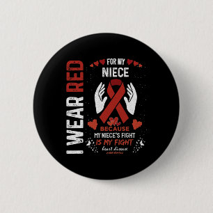 Badge Rond 5 Cm Portez le rouge pour mon combattant nièce Chercheu
