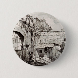 Badge Rond 5 Cm Portique d'Octavie Rome Art en Noir et Blanc