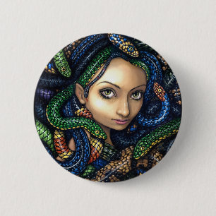 Badge Rond 5 Cm "Portrait bouton de méduse"