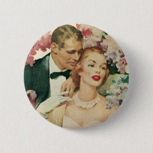 Badge Rond 5 Cm Portrait de mariage vintage, mariée rétro et chamb