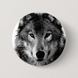 Badge Rond 5 Cm Portrait noir et blanc Wolf