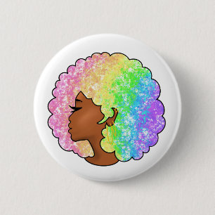 Badge Rond 5 Cm Portrait Pastel Arc-en-Ciel Afro Groovy Rétro Bouc