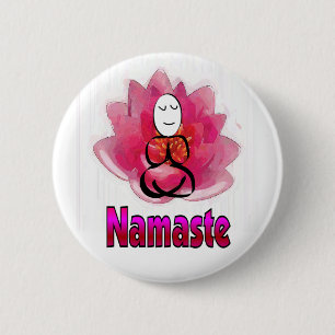 Badge Rond 5 Cm Pose de yoga avec la fleur de Lotus "Namaste "