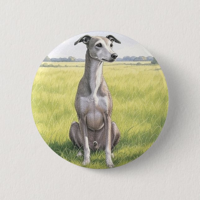 Badge Rond 5 Cm Poser le bouton d'aquarelle Greyhound (Devant)