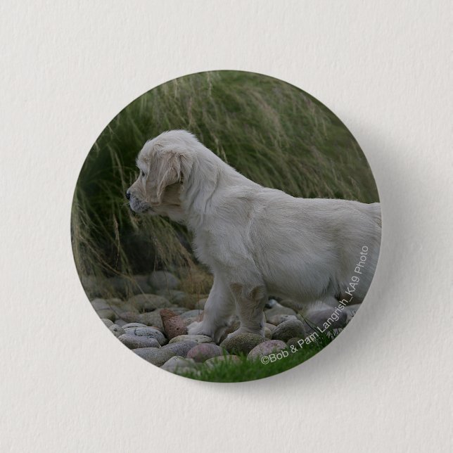 Badge Rond 5 Cm Position de chiot de golden retriever (Devant)