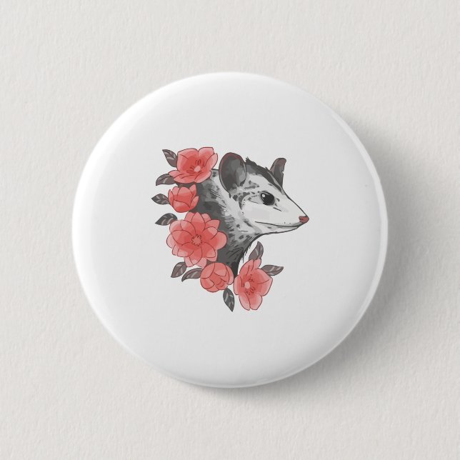 Badge Rond 5 Cm Possum Avec Fleurs (Devant)