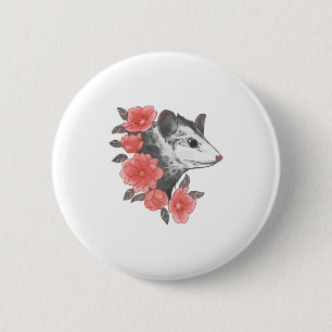 Badge Rond 5 Cm Possum Avec Fleurs