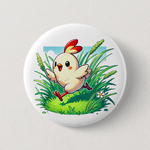 Badge Rond 5 Cm Poulet adorable qui tourne heureux