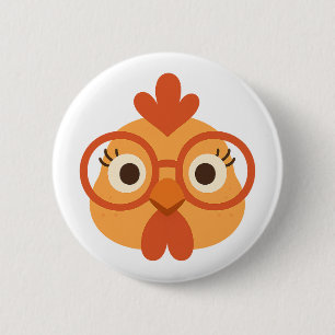 Badge Rond 5 Cm Poulet nerd mignon avec des lunettes drôle agricul