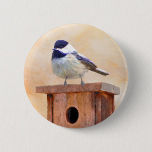 Badge Rond 5 Cm Poulet sur la peinture d'oiseaux Art original