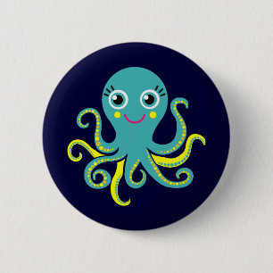 Badge Rond 5 Cm Poulpe bleu et jaune