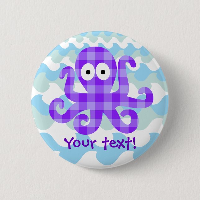 Badge Rond 5 Cm Poulpe Checkered pourpre de bande dessinée (Devant)