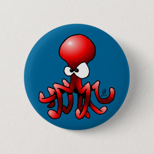 Badge Rond 5 Cm Poulpe rouge