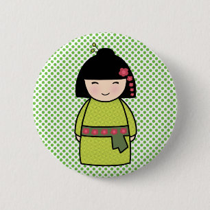 Badge Rond 5 Cm Poupée Kokeshi Japonaise Bouton