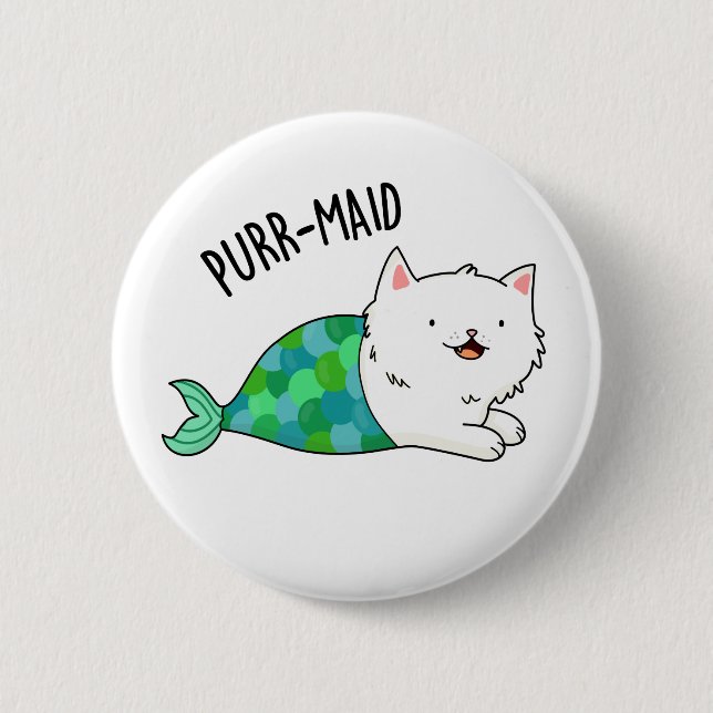 Badge Rond 5 Cm Poupée Maid Funny Kitty Chat Sirène Pun (Devant)
