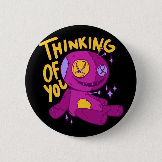 Badge Rond 5 Cm Poupée vaudou - PENSEZ À VOUS (Devant)