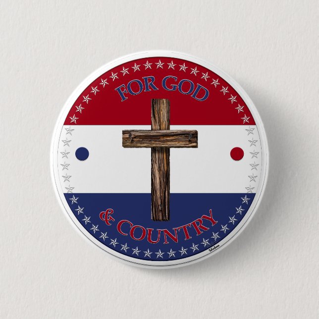 Badge Rond 5 Cm Pour Dieu et le pays avec Croix (Devant)