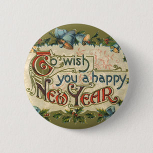 Badge Rond 5 Cm Pour vous souhaiter une bonne année, Vintage victo