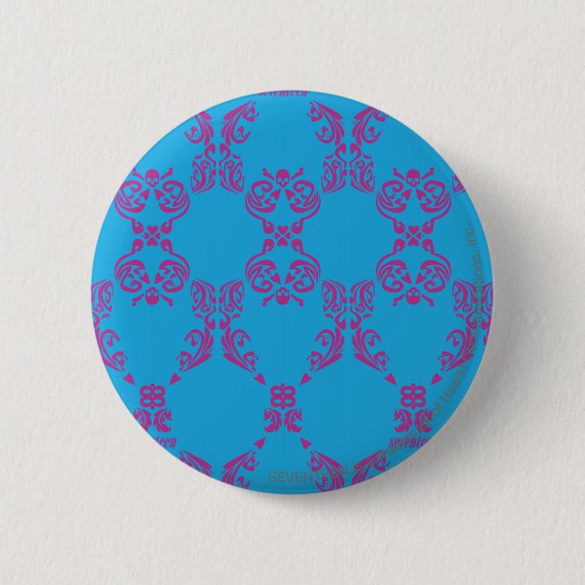Badge Rond 5 Cm Pourpre-Aqua de damassé (Devant)