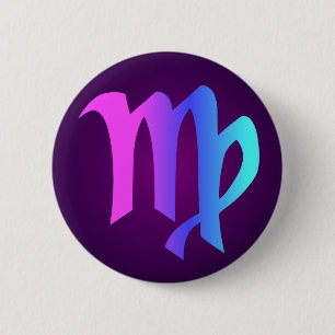 Badge Rond 5 Cm Pourpre bleu d'Aqua de rose de signe d'horoscope