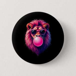 Badge Rond 5 Cm Poussant Le Lion Rose Buble Gum
