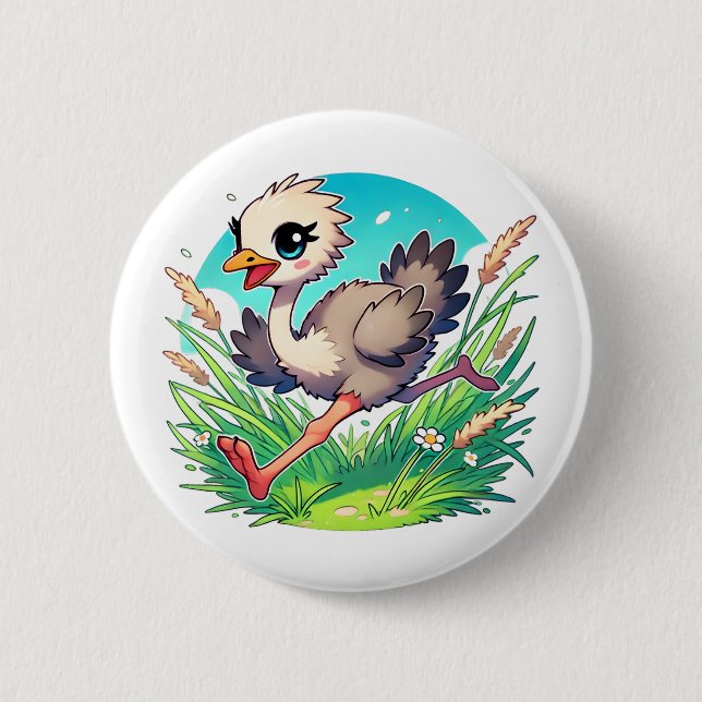 Badge Rond 5 Cm Poussin d'autruche adorable courant à travers un c (Devant)