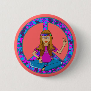Badge Rond 5 Cm Poussin hippie