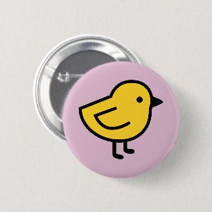 Badge Rond 5 Cm Poussin jaune sur un fond rose