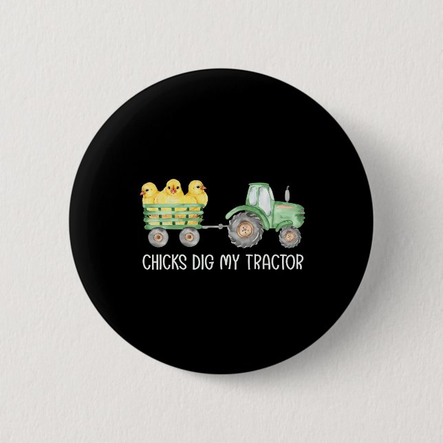 Badge Rond 5 Cm Poussins creuser mon tracteur poulets de Pâques Jo (Devant)