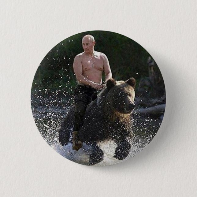 Badge Rond 5 Cm Poutine monte un ours ! (Devant)