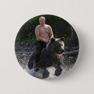 Badge Rond 5 Cm Poutine monte un ours !
