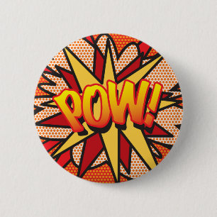Badge Rond 5 Cm POW Amusant Bande Dessinée Rétro Pop Art