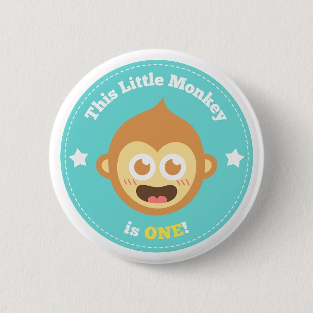 Badge Rond 5 Cm Premier anniversaire, Little Monkey a un an (Devant)