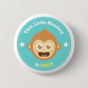 Badge Rond 5 Cm Premier anniversaire, Little Monkey a un an