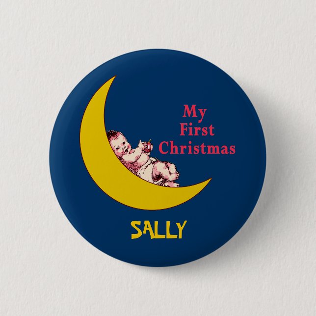 Badge Rond 5 Cm Premier habillement de Noël du bébé fait sur (Devant)