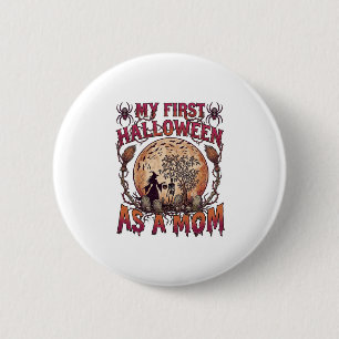 Badge Rond 5 Cm Premier Halloween en tant que sorcière maman squel