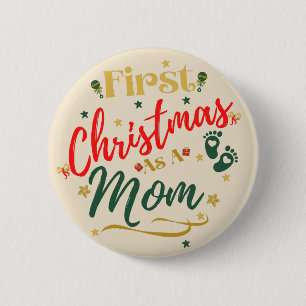 Badge Rond 5 Cm Premier Noël en maman